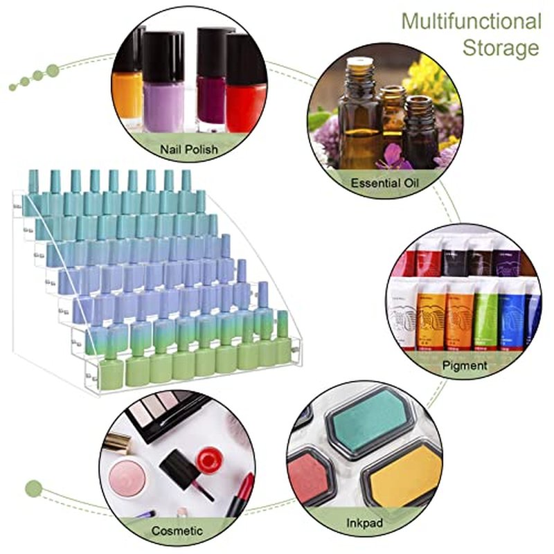 2 Packs 7 Tiers Nail Polish Holder Organizer, Multi-Level Acrylic Nail Polish Display Cases Rack, Clear Essential Oil Storage Display Stand - Hold up to 70 Bottles (2 Packs A)