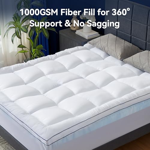 Full Dual Layer Memory Foam Mattress Topper with Cooling Gel & Pillow Top - NicePlus