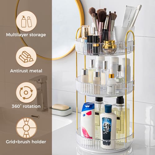 BEFSOP 3 Tier Rotating Makeup Organizer, Clear Cosmetic & Perfume Storage