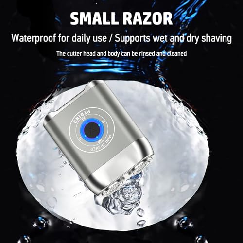 PYDINU Mini Dual-Head Electric Shaver, IPX7 Waterproof USB-C Rechargeable, Travel Portable Trimmer (Silver)