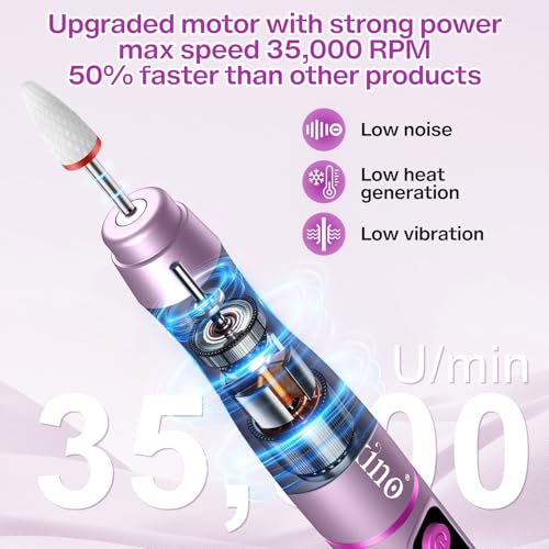 Cordless Nail Drill with UV NailLamp ? 2-in-1 Rechargeable Electric Nail File & Flash Curing Lamp, 35000 RPM for Gel, Acrylic, Dip Powder Nails (Rose Gold)