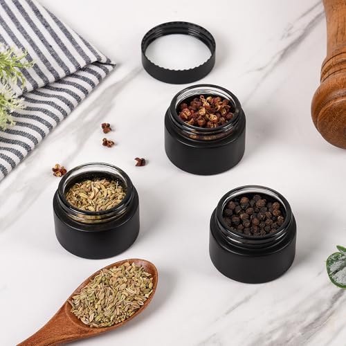 Black Frosted Glass Cosmetic Jars with Airtight Lids - 1oz Small Containers for DIY Skincare & Candles - 24 Pack