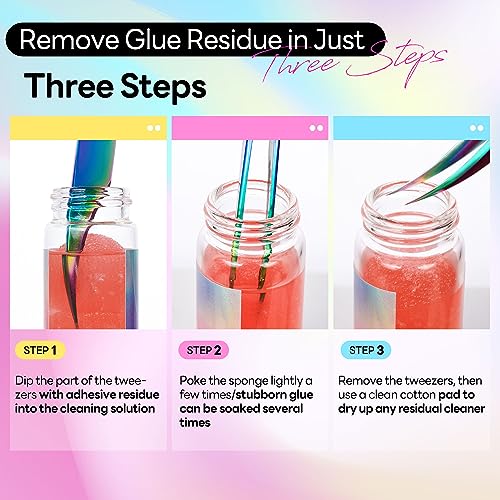 Eyelash Extensions Tweezer Cleanser 2 Bottles Lash Tweezers Cleaning Tool for Lash Glue Remover with Sponge Blue Ball Eyelash Tweezer Liquid Supplies 30ml