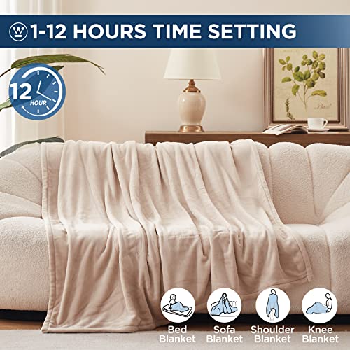 Full Size Electric Blanket 80 x 84 Beige - Safe & Soft Flannel Heating