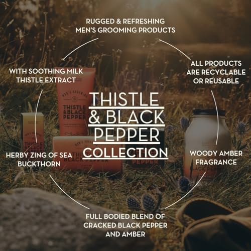 Scottish Fine Soaps Thistle & Black Pepper Collection, Luxury Men's Grooming Set with Woody Amber Fragrance, Soothing Milk Thistle Extract, 95ml Beard Balm