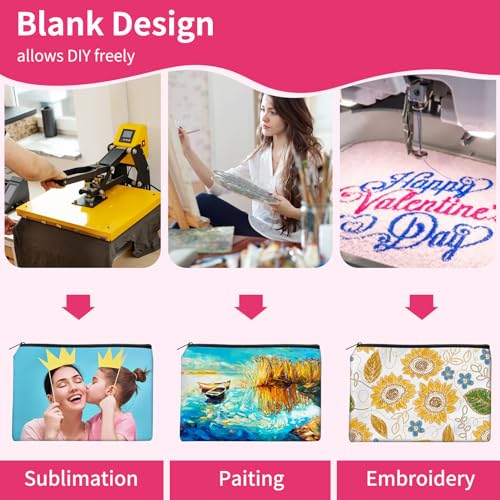 50Pcs Sublimation Canvas Makeup Bags - 7.87 x 5.7 Inch White Cosmetic Organizer Set with Zipper & Gift Box