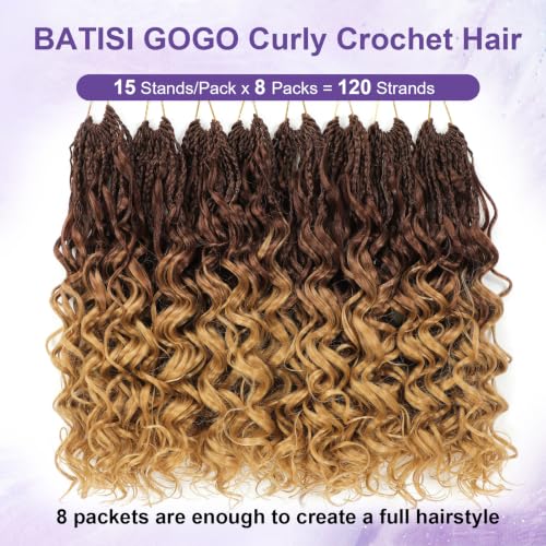 8 Packs Short Curly Crochet Hair 12 Inch Brown Ombre Honey Blonde Prelooped Boho Box Braids