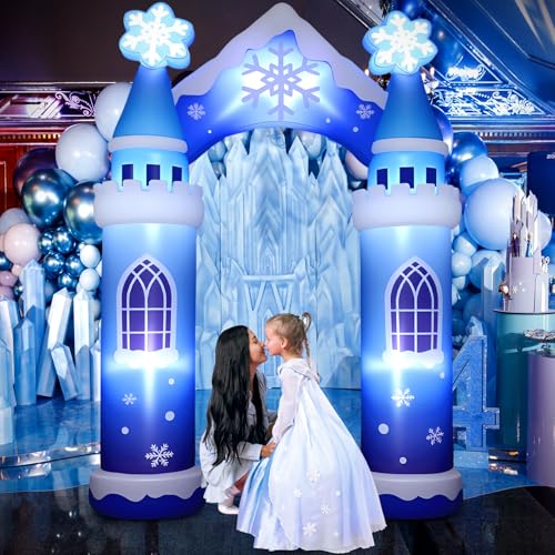 10 ft Inflatable Snow Castle Archway with LED Lights | Winter Wonderland Decor