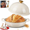 Overmont Cream White 6QT Enamel Cast Iron Dutch Oven with Dome Lid for Bread Baking