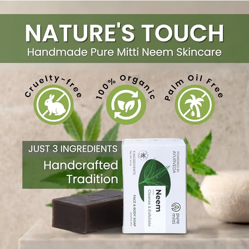 Neem Face and Body Bar Soap - Ayurvedic Exfoliating Cleansing with Coconut & Castor Oils - 4.5 oz