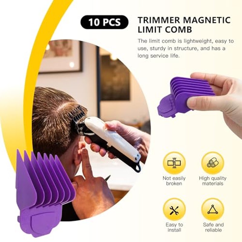10-Pack Fit for Andis Magnetic Clipper Guards, Upgrade Professional Clipper Guard Comb Guides Fit for Andis Master Hair Clippers - 1/16" to 1"(Purple)