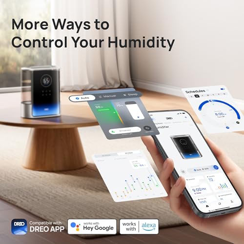 DREO 8L Smart Humidifier for Large Rooms, Warm & Cool Mist, Silver