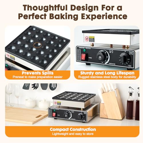 Grey Mini Pancake Maker 25 Pcs Commercial Dutch Muffin & Waffle Machine