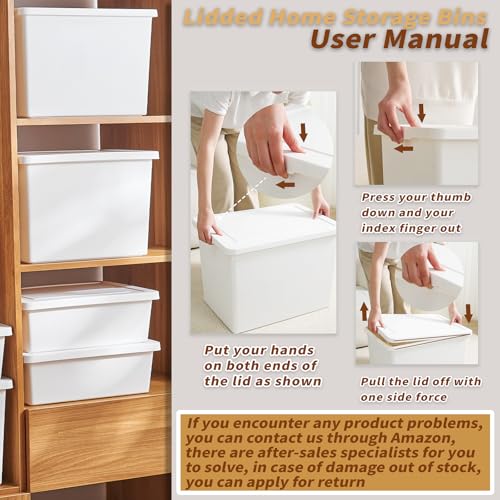 XL 4-Pack White Storage Bins with Lids - Stackable Plastic Containers for Home Office Garage