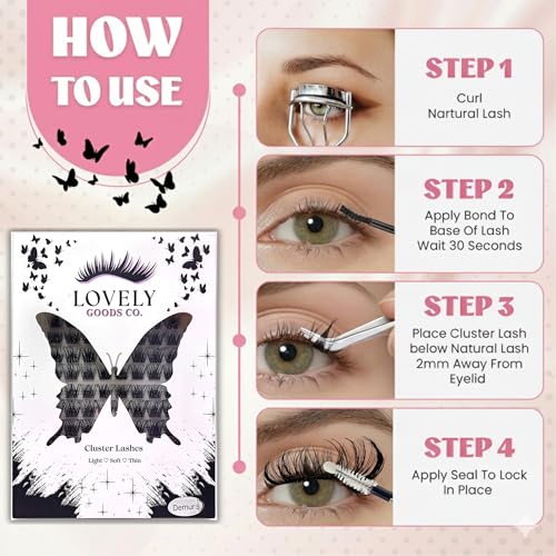 "Feather Me" Cluster Lashes, D Curl Mixed Length 10-18mm, Individual Volume Extensions, Soft and Comfortable