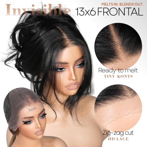 BrownBomb 26-Inch Feather Layered Body Wave Synthetic Wig with 13x6 HD Lace Frontal and Curtain Bangs