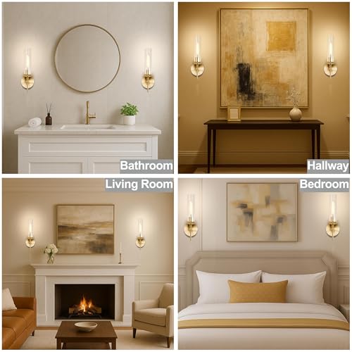 LaLuLa Gold-Clear Glass Vanity Lights Set of 2 Modern Industrial Bathroom Wall Sconces