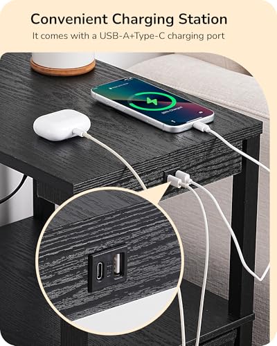 EDISHINE Black Floor Lamp with Table and USB Ports - Dimmable & Remote Control