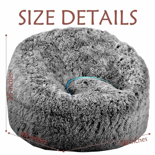 Aodenge 4FT Black Plush Faux Fur Bean Bag Chair with Memory Foam - Kids & Adults Lazy Sofa
