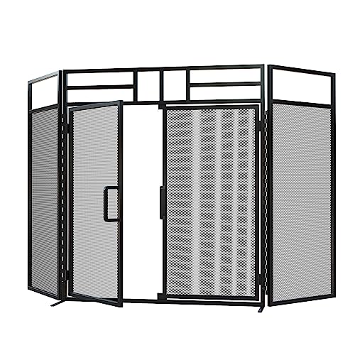 Magnetic Fireplace Screen 3-Panel Wrought Iron Spark Guard for Indoor Use