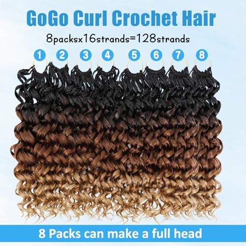 24 Inch Curly Crochet Hair Pack of 8 - GoGo Curl Synthetic Hair for Black Women, Pre-Looped & Easy Installation - Variation of 24 Inch (Pack of 8) / 1B/30/27