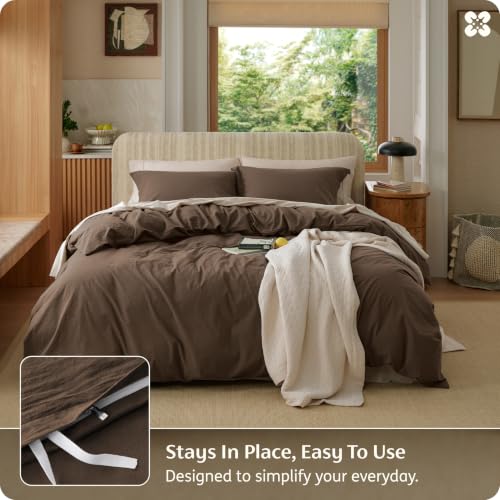 Bedsure Oversized King Cotton Duvet Cover Set Brown 120"x98" No Comforter