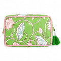 Large Capacity Travel Makeup Bag - Floral Lime & Pink Cosmetic Organizer
