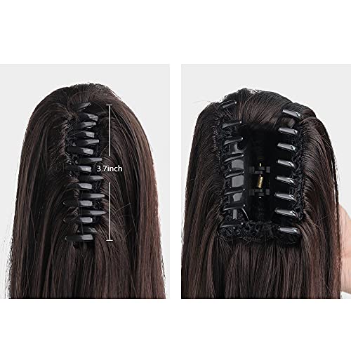 HSPJHTM 22 Inch Dark Brown Synthetic Ponytail Extensions - Pack of 2, Clip-In Hairpieces for Women