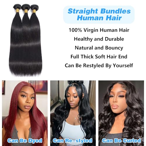 Brazilian Straight Human Hair Bundles 14x14x14 Inch - Unprocessed Virgin Hair
