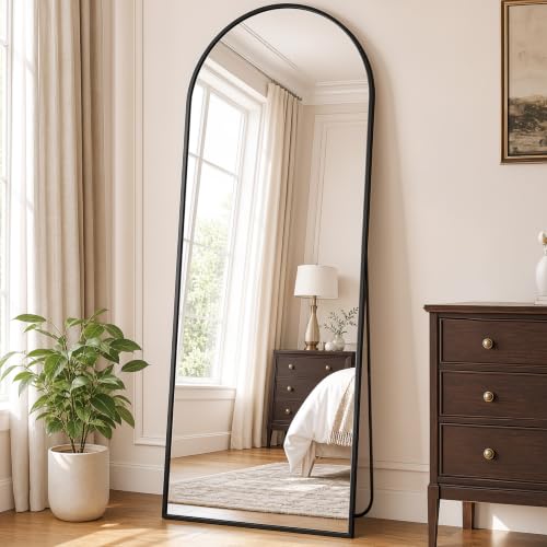 Black Arched Full Length Floor Mirror 64x21 Inches Stand & Wall Mount
