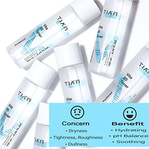 TIAM Vita B5 Toner, Hydrating & Low pH Facial Toner with Panthenol, Betaine & Collagen, Lightweight Moisture Boost for Dry & Sensitive Skin, Korean Skincare 6.08 fl.oz. 180ml