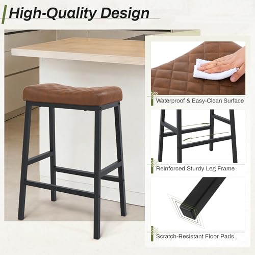 Counter Height Bar Stools Set of 3 Brown Saddle Seat Modern Dining Chairs