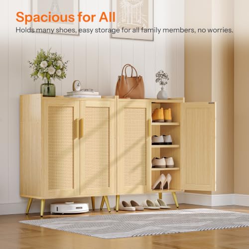 HOOBRO 5-Tier Rattan Shoe Cabinet with Adjustable Shelves and Doors, Natural Entryway Organizer