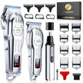 KIKIDO Hair Clippers for Men, Professional Cordless Hair Trimmers Set, Rechargeable Nose Hair Beard Trimmer, Hair Cutting Machine Haircut Grooming Kit (Sliver-3)