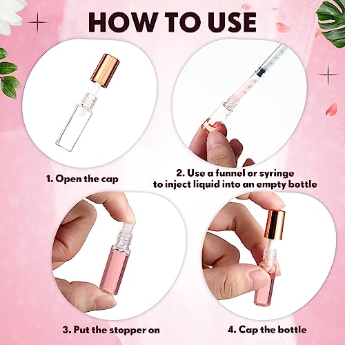 Jinei 150pcs Mini Lip Gloss Tubes 1.2ml Clear Refillable with Rose Gold Cap