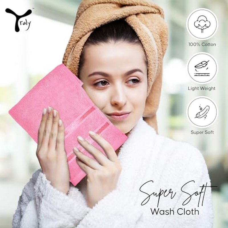 Luxury Wash Cloths 12 Pack |13x13 Inch | 600 GSM | 100% Ring Spun Cotton Washcloths for Body and Face ? Soft and Absorbent Face Towels for Bathroom, Hotel, Spa, Gym (Pink)