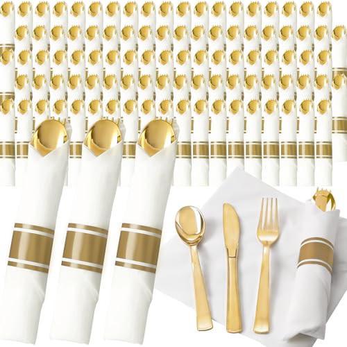 200 Pack Disposable Gold Silverware Set - Heavy Duty Cutlery for Weddings & Events - Variation: Gold