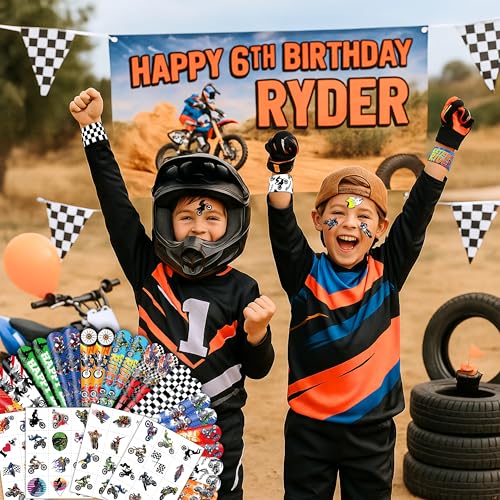 72 PCS Dirt Bike Party Favors - 48 Temporary Pre-Cut Tattoos & 24 Slap Bracelets - Fun Party Favors for Boys & Girls, Birthday Goodie Bag Fillers, Baby Shower Gifts, Classroom Rewards