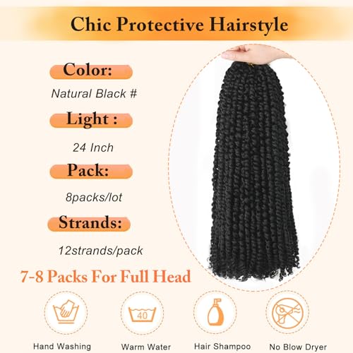 Sunsmilely 24 Inch Pre-Twisted Passion Twist Crochet Hair 8 Packs 1B/24in