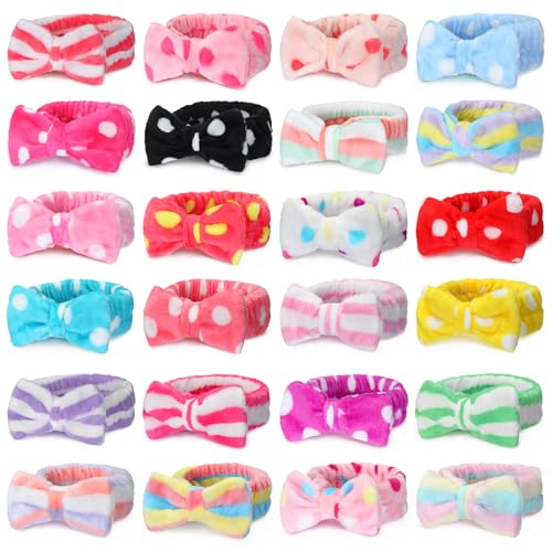Riceshoot 24 Pcs Spa Headband Bow Hair Band for Washing Face Women Skincare Elastic Makeup Headband Coral Fleece Face Wash Facial Head Wraps Hair lace for Cosmetic Shower
