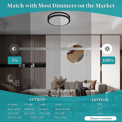 Black 16-Inch LED Ceiling Light Fixtures 50W Dimmable 5CCT Adjustable Pack of 2