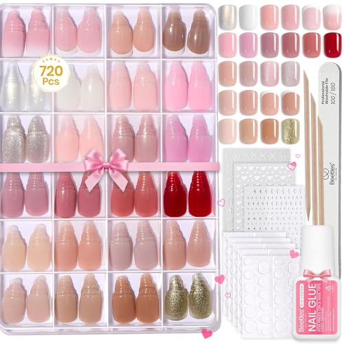 Beetles Press On Nails Kit - Creamy Drizzle, Short Square 720Pcs - D Variation