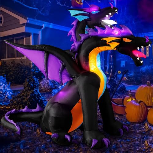 7FT Halloween Inflatable Dragon Decoration - Purple Two-Headed Outdoor Blowup