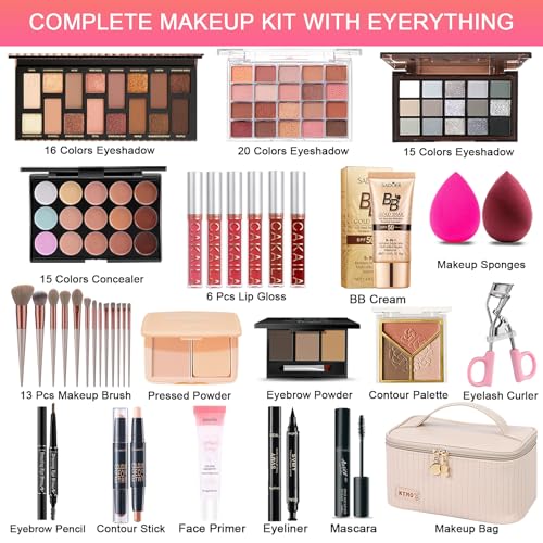 All-in-One Makeup Kit for Women - Full Face Travel Cosmetic Set with Brushes & Accessories