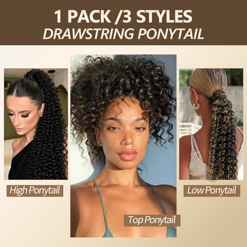 Water Wave Drawstring Ponytail Extension - Auburn Ginger, 28 Inch, Curly Hair