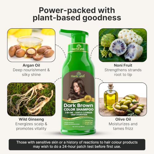 Herbishh Dark Brown Hair Dye Shampoo 500ml for Gray Coverage & Shine - Variation of THIS listing