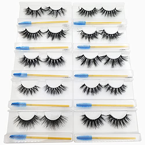 Wholesale lashes, Faux Mink lashes bulk, 30 pair 10 Styles Lashes with lash brush, 15-22mm Fake Lashes, Fluffy Wispy Natural Volume Lashes, Handmade Reusable Soft lashes, Lashes Bulk