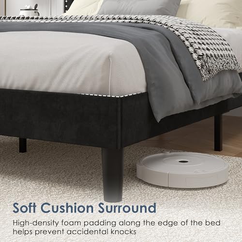 Twin Size Upholstered Bed Frame with Adjustable Headboard, Modern Platform Design, Black - No Box Spring Needed
