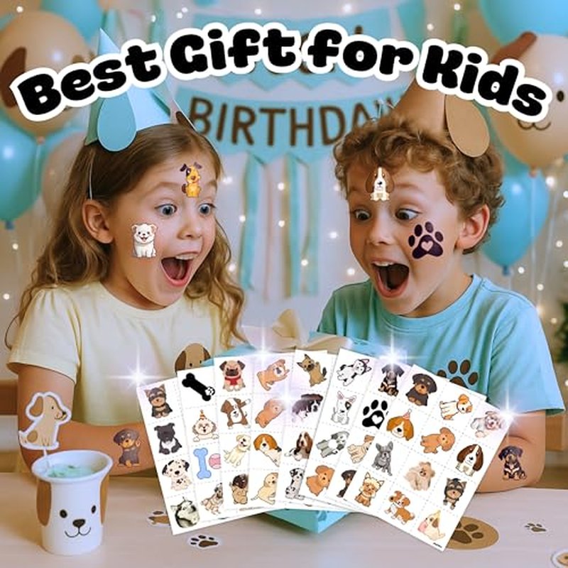 96PCS Cute Puppy Pre-Cut Temporary Tattoos for Kids - Cute Dog-Themed Party Favors & Gifts, Perfect for Birthday Parties, Classroom Rewards, and Christmas Stocking Stuffers