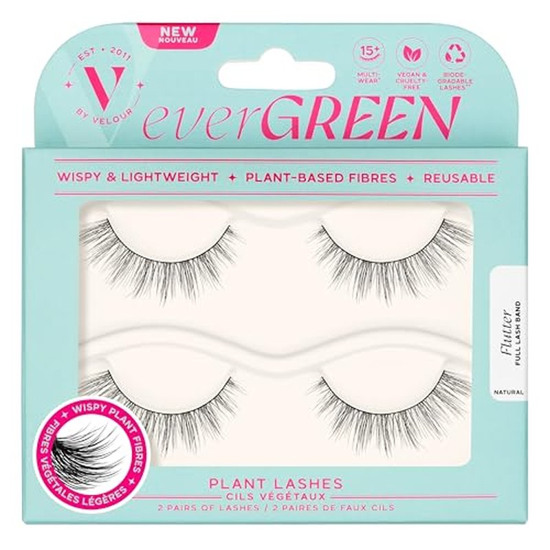 everGREEN Plant Lashes, Lashes Pack, Full Band, Strip Lashes, Natural Wispy Eyelashes, Fake Eyelashes, Plant Based Fibres, Flared & Natural Volume (Flutter Multi-Pack)